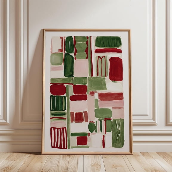 Green Red Color Block Poster, Unframed Paper Poster 8x10in