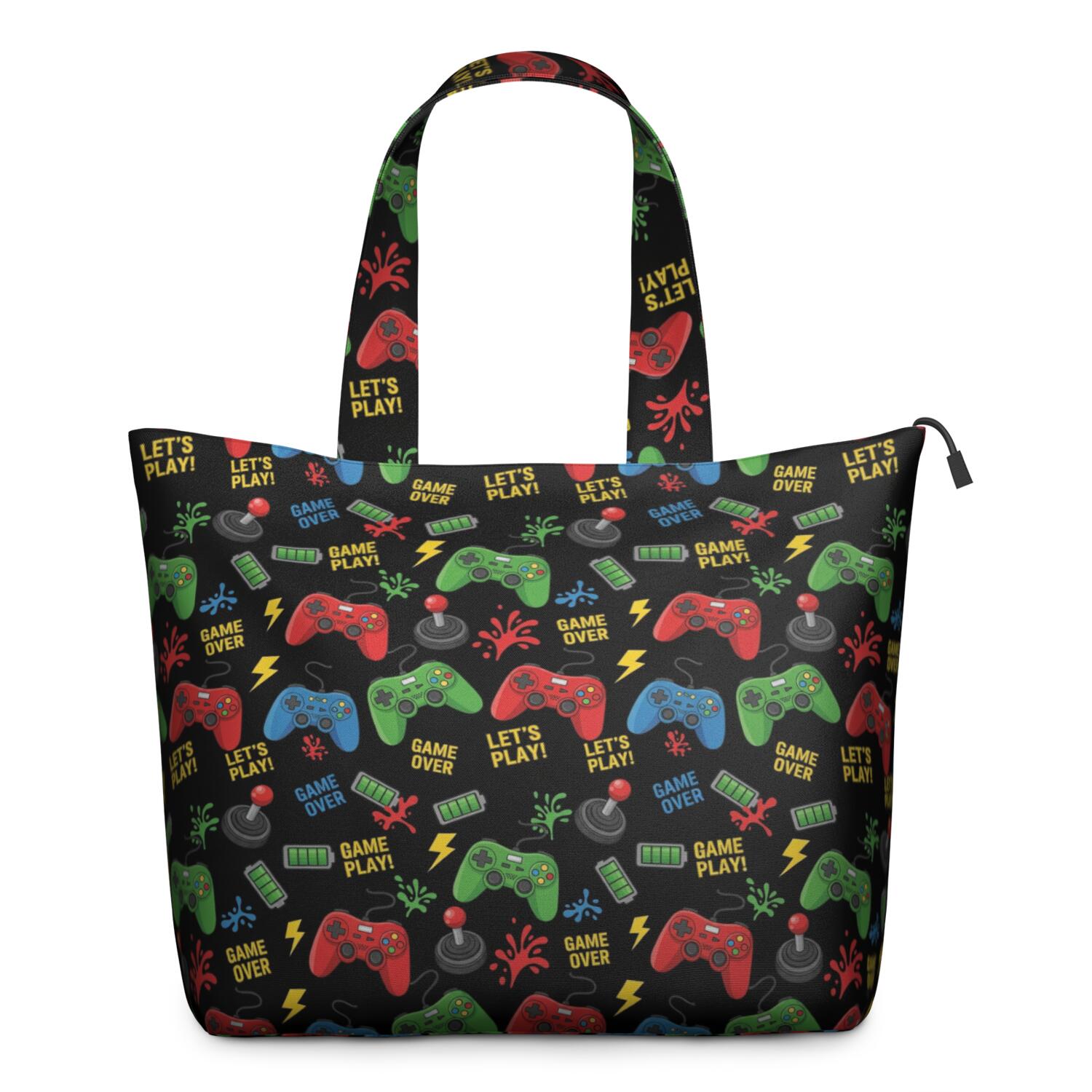 Green Red Controllers Games Icons Black Pattern Travel Tote Bags for Women Carry On,Large Weekender Bags for Women Travel,Multi Functional Duffle Bag for Work,Shopping,Sports