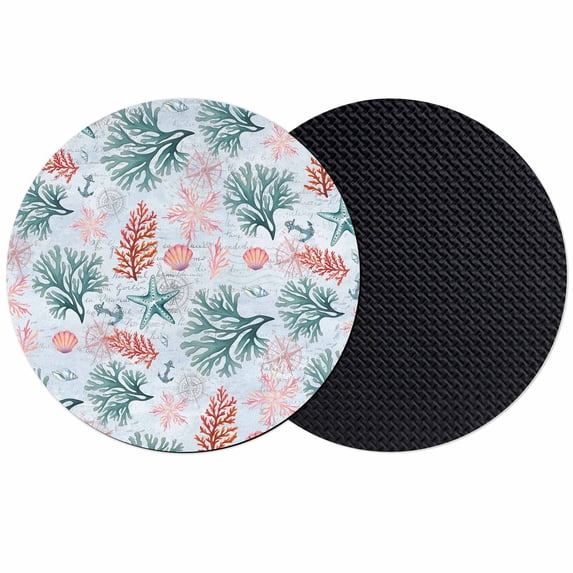 Green Red Coral Coasters Set of 2, Absorbent Coasters for Drinks, Coastal Nautical Summer Beach Coaster for Desk Coffee Table Protection, Home Decor House Warming Gifts 4"