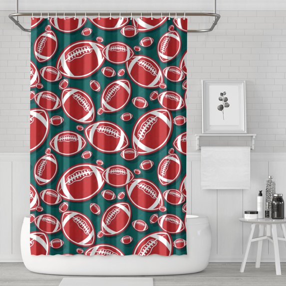 Green Red Footballs Pattern Shower Curtain 72"x72" ,Bathroom Decorative Shower Curtains Set with 12 Hooks,Modern Waterproof Washable Shower Curtain