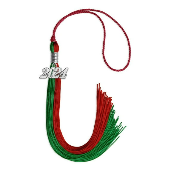 Endea Graduation Green/Red Graduation Tassel with Silver Date Drop