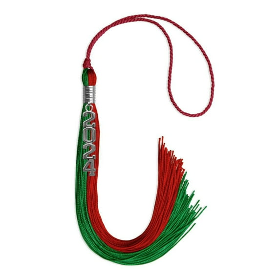 Endea Graduation Green/Red Graduation Tassel with Silver Stacked Date Drop