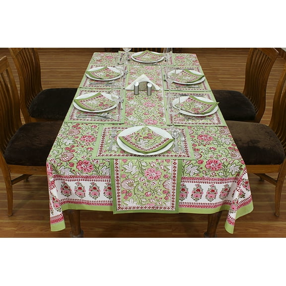 Green & Red Hand Block Print Table Cloth Table Cover Linen Set Gift for Mom Gift for Her Thanks Giving Easter Tablecloth 60x90 Inches