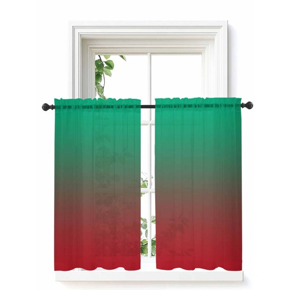Green Red Ombre Curtains 54 Inch Length, Sheer Curtains for Bedroom Living Room Window Modern Abstract Art Aesthetics Rod Pocket Voile Drapes Kitchen Curtains Small Half Window 42"x54" 2 Panels