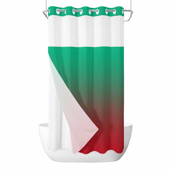 Green Red Ombre No Hook Shower Curtain Waterproof, Bathroom Curtains with Snap in Liners and See Through Top Window, Modern Abstract Art Aesthetics Hotel Style Bathtub Curtains Shower 36"Wx78"L