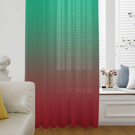 Green Red Ombre Sheer Curtains 63 Inch Length, Light Filtering Voile Curtain Panel, Modern Abstract Art Aesthetics Rod Pocket Drapes Window Treatments for Living Room Bedroom 52"x63"