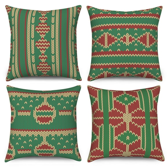 Green Red Outdoor Pillow Cover for Couch,Winter Christmas Linen Decorative Pillow Cover,18x18,4 Count