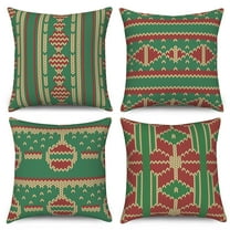 Green Red Outdoor Pillow Cover for Couch,Winter Christmas Linen Decorative Pillow Cover,18x18,4 Count