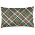 thumbnail image 1 of Green Red Plaid Velvet Oblong Lumbar Plush Throw Pillow Cover/Shams Cushion Case - 16x24in - Decorative Invisible Zipper Design for Couch Sofa Pillowcase Only, 1 of 5