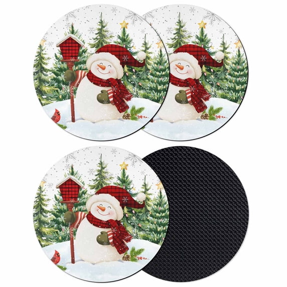 Green Red Snowman Christmas Coasters Set of 4, Absorbent Coasters for Drinks, Xmas Tree Snowflake Winter Coaster for Desk Coffee Table Protection, Home Decor House Warming Gifts 4"