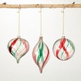 thumbnail image 1 of Green Red Striped Ornament Multicolor 4"H Glass Set of 3, 1 of 3