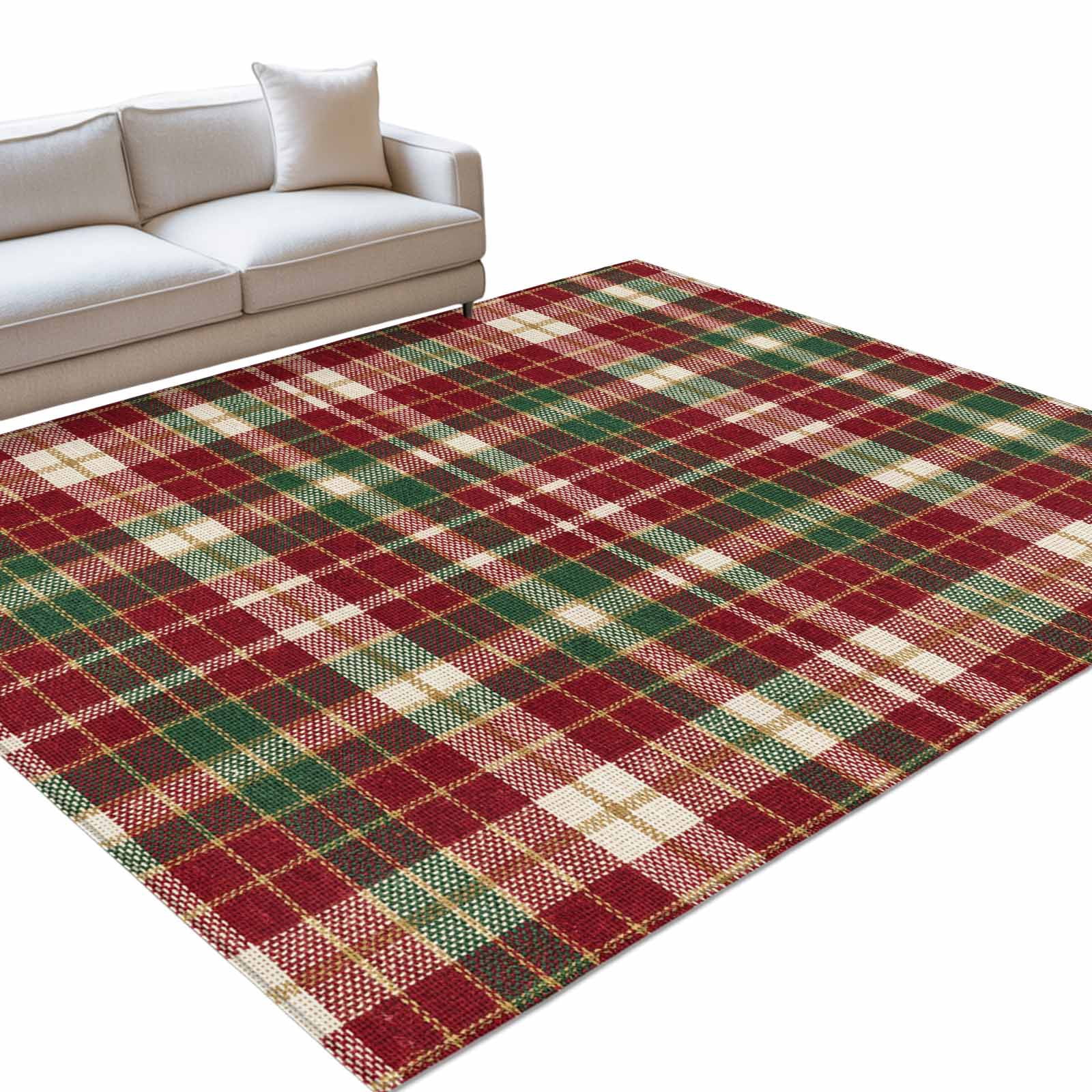 Green Red White Plaid Area Rug 3'x5', Classic Rustic Buffalo Check Grid ...