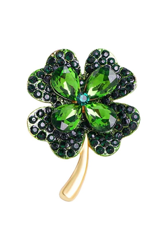 Green Red Woman Brooch Fashion for Rhinestone Four-Leaf Clover Brooch Pin Charm Clothing Brooch for Women Lady Jewelry