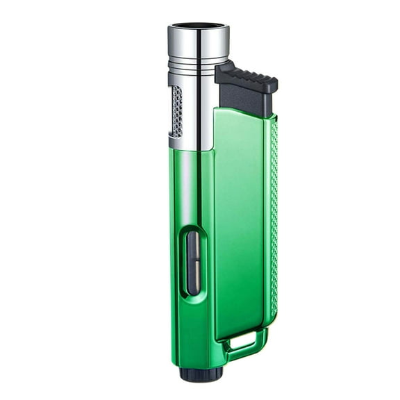 Green Refillable Butane Torch Lighter With Adjustable Flame, Windproof, Visible Gas Tank And Metal Alloy Body For Outdoor, Camping, Hiking, 3.82X1.02X0.65In 0.1Lb