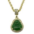 thumbnail image 1 of Green Resin Buddha 1" inch Pendant Necklace Gold Plated Rope Chain 24" Inch x 4MM Thick, 1 of 14