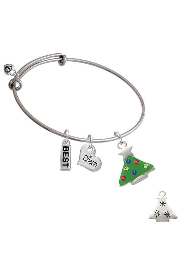 Green Resin Christmas Tree with Crystals Coach Heart Expandable Bangle Bracelet