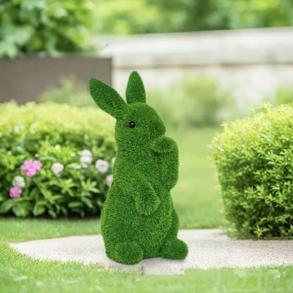 Green Resin Easter Bunny Garden Statue - 8.66x4.33x3.94 Inch Faux Rabbit Lawn Ornament for Spring & Home Decor, 1 Piece