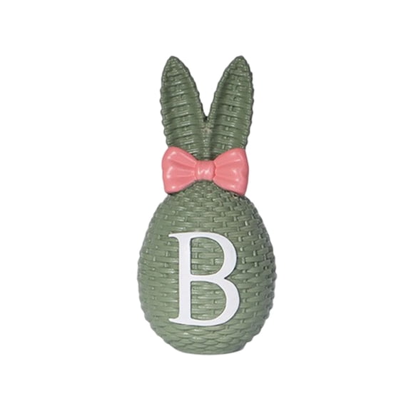 Green Resin Easter Egg Ornament With Imitation Weave Pattern 16.5Cm Bunny Ear Shaped Letter Decoration For Home Table Mantel Shelf Spring Holiday Decor Green Tone