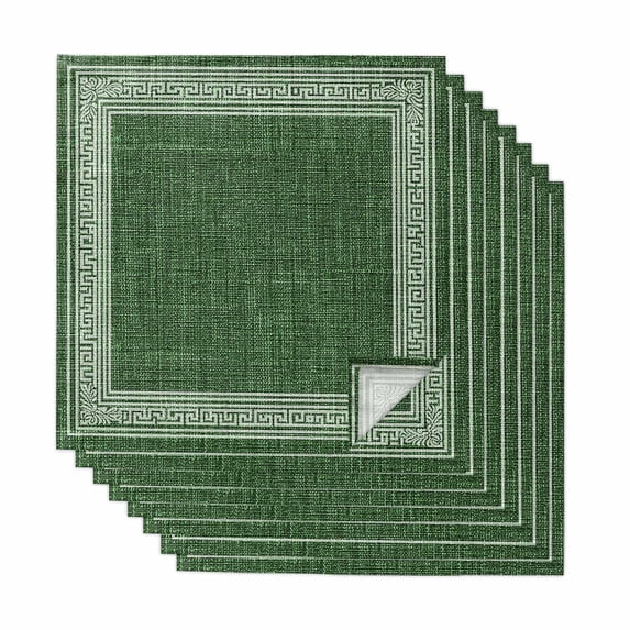 Green Retro Greek Key Cloth Napkins, Geometric Greece Ancient Rustic Washable and Reusable Dinner Napkins Set of 8, Table Napkin for Kitchen Party Birthday Wedding Hotel Housewarming 20"x20"