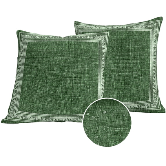 Green Retro Greek Key Outdoor Pillow Covers 20x20 Set of 2,Waterproof Patio Throw Pillowcase Protectors,Geometric Greece Ancient Rustic Decorative Pillow Shams Cushion Covers for Seat Bed Couch Sofa