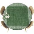thumbnail image 1 of Green Retro Greek Key Round Tablecloth, Fitted Table Cover with Elastic for 45"-54" Round Tables, Geometric Greece Ancient Rustic Table Cloth Outdoor Indoor Dinning Party Waterproof Tablecloths, 1 of 7