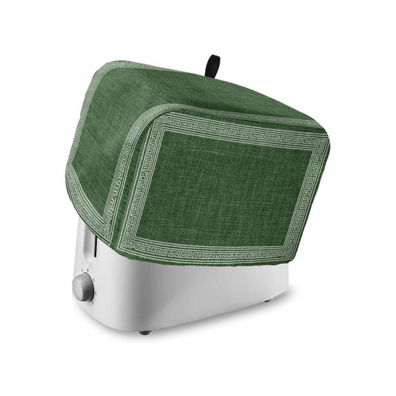 Green Retro Greek Key Toaster Cover 2 Slice, Small Kitchen Appliance Covers, Geometric Greece Ancient Rustic Toaster Oven Cover with Loop, Bread Machine Cover Polyester Dust Cover Protection