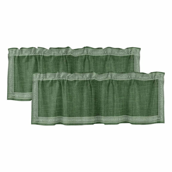 Green Retro Greek Key Valances for Windows, Decorative Rod Pocket Window Valance Curtains, Geometric Greece Ancient Rustic Short Curtain Drapes for Kitchen/Living Room, 2 Panels, 54" W x 18" L