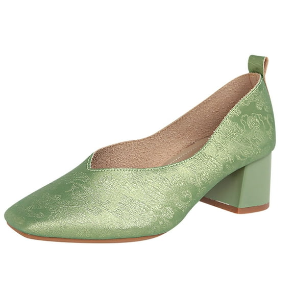Green Retro-Inspired Mary Jane Flats For Women - Low Heel Square Toe Comfortable Casual Shoes With Leather