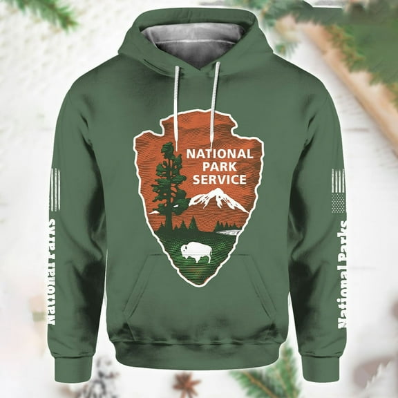 Green Retro National Park Service Printed Hoodie