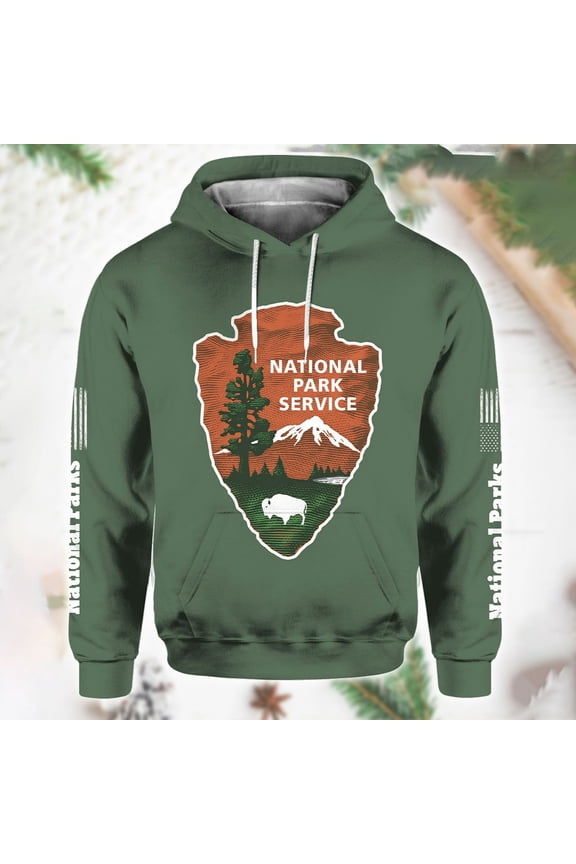 Green Retro National Park Service Printed Hoodie