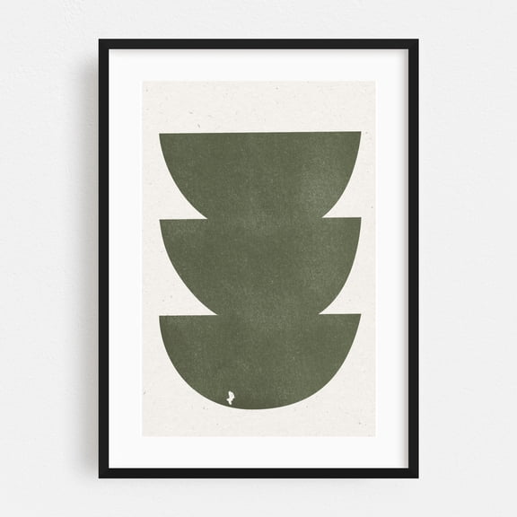 Green Retro Objects - Mixed Media Abstract Geometric Minimalist Modern Art Mid-Century Modern Boho Black Framed Wall Art Print 8 x 10 inches