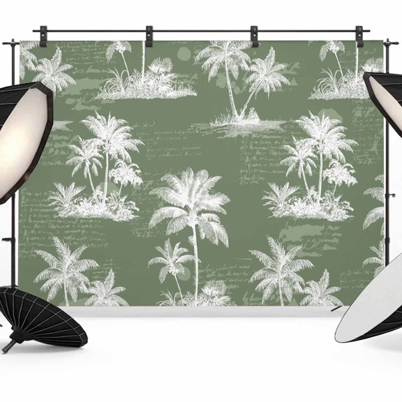 Green Retro Tropical Photography Backdrop 7x5FT, Palm Trees Old Newspapers Summer Plant Photo Backdrops, Background for Photography Studio Photo Studio Background, Back Drop for Photoshoot