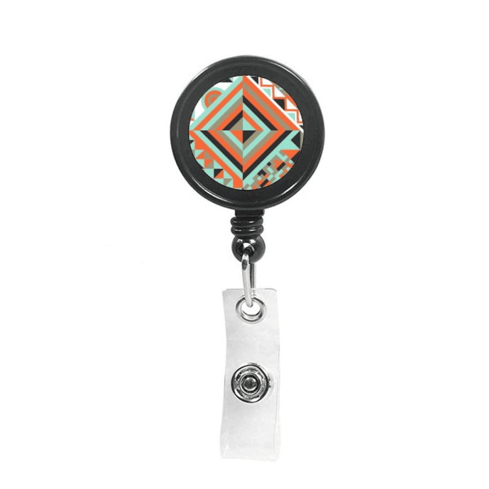 Green Rhombus Geometric Pattern Retractable Keychain Badge Holder ID Badge