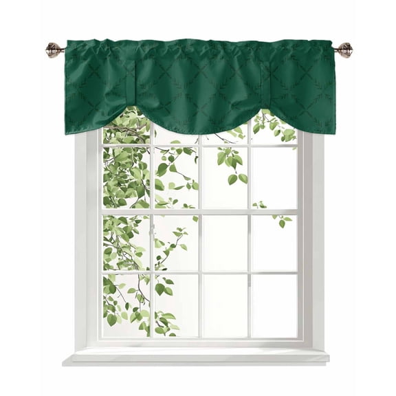 Green Rhombus Tie Up Valances Curtain, Adjustable Kitchen Modern Green Plaid Abstract Geometric Diamond Lattice Valances for Windows Decor, Rod Pocket Short Curtains Set for Bedroom/Bathroom, 42"x18"