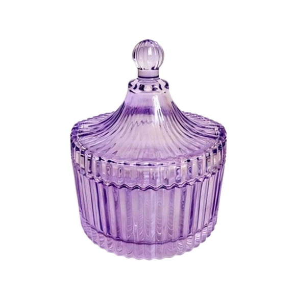Green Ribbed Glass Lidded Decorative Jar, 4.02" L x 4.84" H Glass Candy Plate With Lid, Crystal Jar, Clear Jar, Candy & Trinket Storage Containers for Kitchen, Bathroom & Home Decor(D)