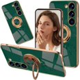 thumbnail image 1 of Green Ring Holder Case Compatible Samsung Galaxy S23 Case Women,Drop Protection Silicone Electroplated Case Shockproof TPU Cover Stand Case for Samsung Galaxy S23 Phone Case Men, 1 of 14