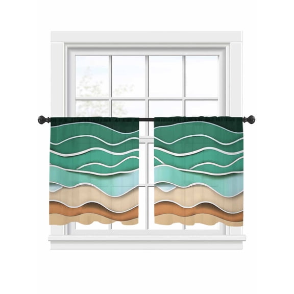 Green Ripple Sheer Curtains for Living Room Bedroom, Light-filtering Sheer Curtain, Green Gradient LigRod Pocket Voile Window Treatment Drapes, 52’’Wx54’’L, 2 Panels Set