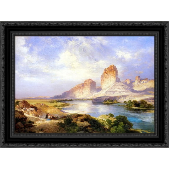 Green River, Wyoming 24x19 Black Ornate Wood Framed Canvas Art by Moran, Thomas