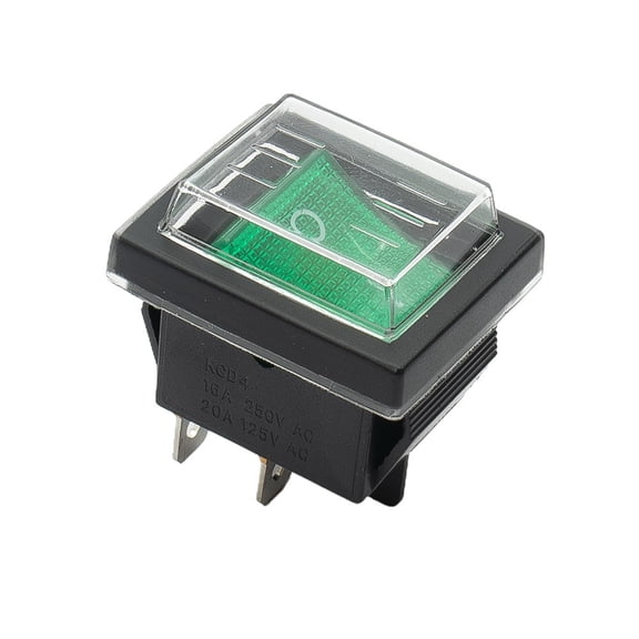 Green Rocker Switch for Waterproof Cover, 4 Pins, 16A 250V AC DPST