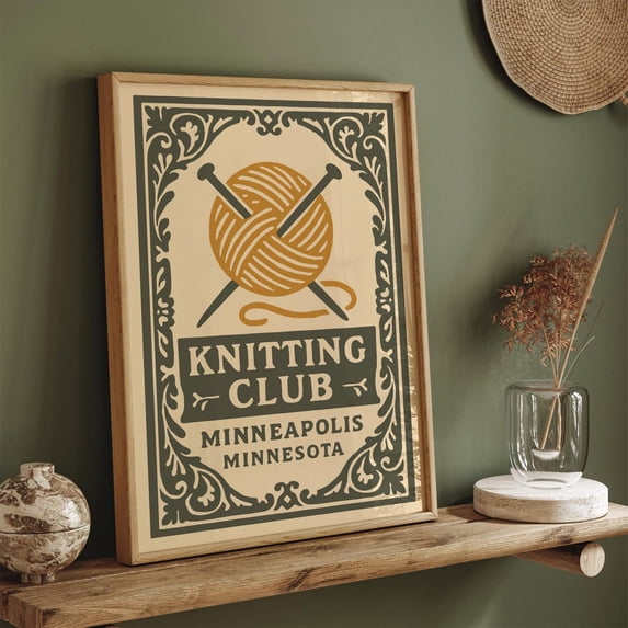 Green Rococo Knitting Club Fiber Arts Poster, Unframed Paper Poster 11x14in