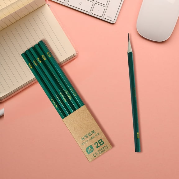 Green Rod Wooden Pencils 10-Pack, H and 2B Grade Graphite Writing Drawing Pencils for Elementary schooll Kindergarten STUDENTTs, Non-Slip Hexagonal Grip Exam Test Pencil Set, Break-Resistant Lead
