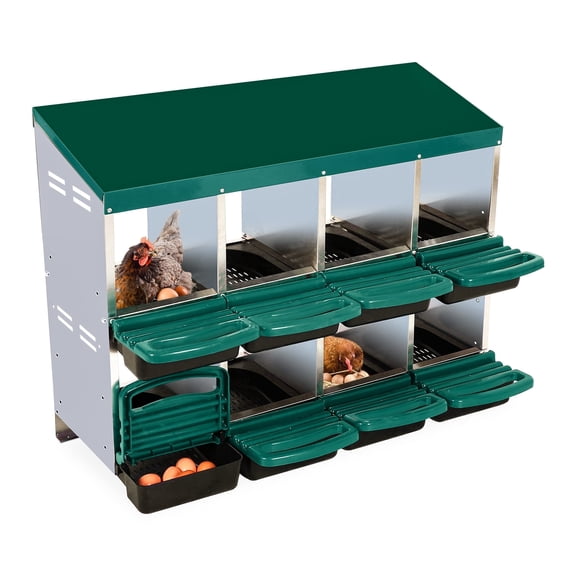 Green Roll Away Chicken Nesting Box, 8 Compartments Egg Laying Boxes for Chickens with Lid Cover to Protect Eggs