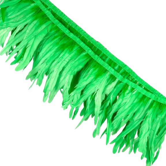 Green Rooster Feather Fringe Trim, Vibrant Mardi Gras Party Decor for Costumes, Events, and Diy Craft Projects