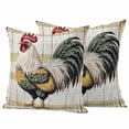 thumbnail image 1 of Green Rooster Pillow Covers 2 Pack Vintage Retro Pastoral Animals Rustic Farm Wood Grain Pillowcase Waterproof Outdoor Throw Pillow Cover for Patio Garden Square Cushion 16”x16”, 1 of 9