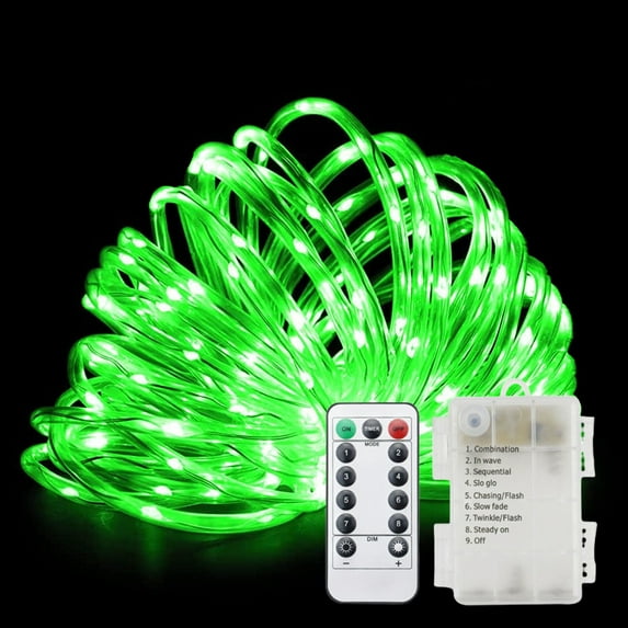 Green Rope Lights ,72 ft 200 LED Clear Tube Lights with Remote Control, 8 Modes Outdoor Battery Operated Fairy String Lights for Party Yard Home Wedding Christmas Halloween Holiday Decoration