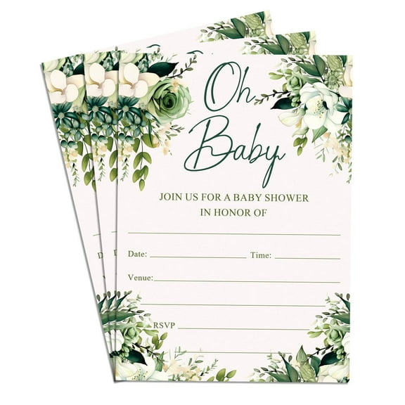 Green Rose 75 Sets Baby Shower Invitation Cards Cute Blank Invites for Gender Reveal Party, 4x6 Inch