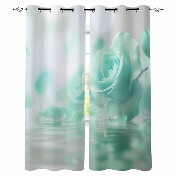 Green Rose Fantasy Blackout Curtains for Bedroom Living Room Darkening Curtains 63 Inches Long Elegance Floral Romantic Reflection Window Curtain 2 Panels Set Window Treatment Grommet Drapes 52"x63"