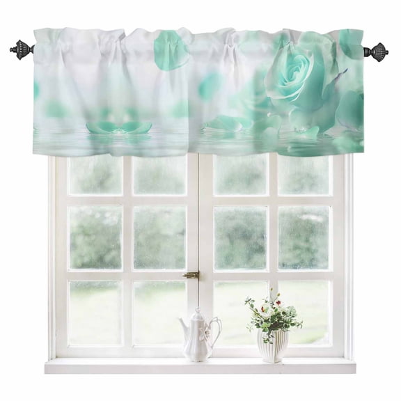 Green Rose Fantasy Kitchen Valances for Windows 42x12 Inch Kitchen Curtains Valances Rod Pocket Elegance Floral Romantic Reflection Bathroom Window Valances for Window Treatment Decor