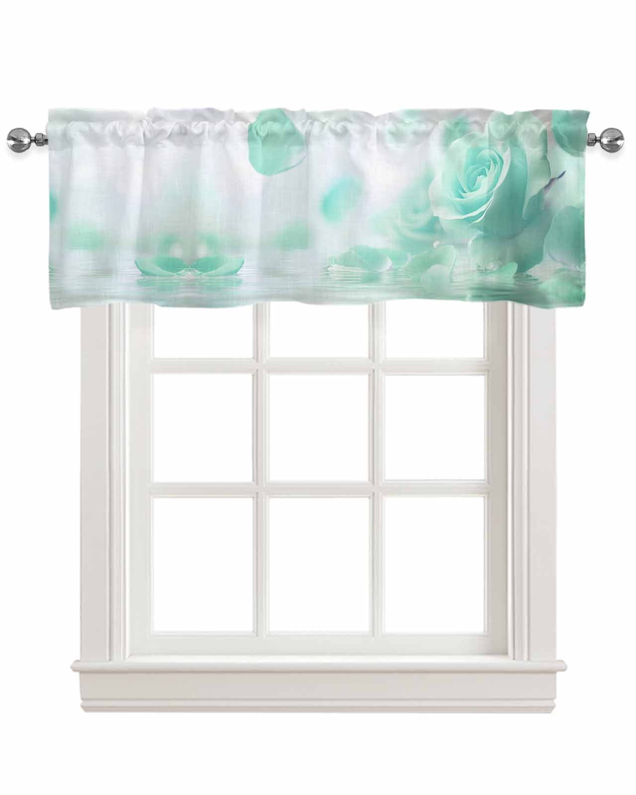 Green Rose Fantasy Kitchen Valances for Windows Farmhouse Linen Window ...
