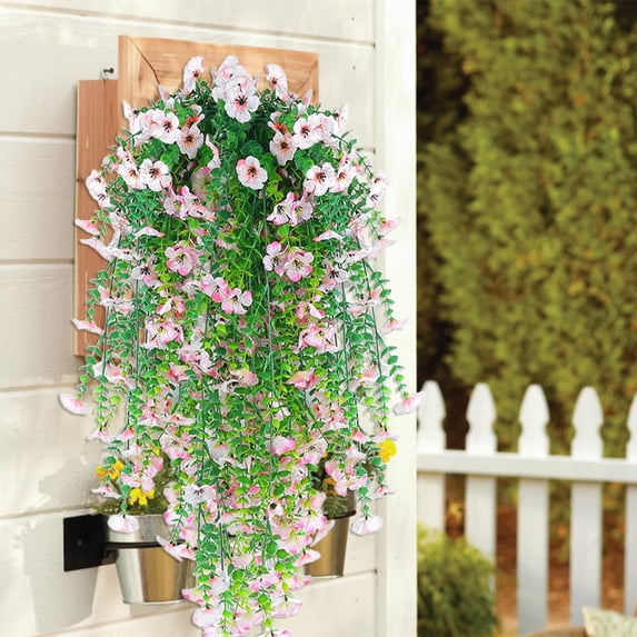 Green Rose Garland,Faux Roses,Artificial Flowers for Outdoors,Faux Silk Violet Uv Resistant Look Real Trailing Vines for Outside Home Planter Porch Patio